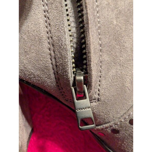 Coach Farrah Grey Suede Heeled Ankle Boot Booties Studs Size 6.5 Side Zip - Picture 6 of 12